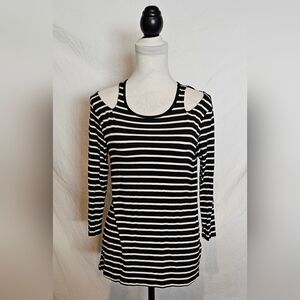Cut Out Black and White Striped Long Sleeve Top